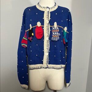 Vintage PBJ Sport Large Cardigan 3D Mitten Clothesline Sweater